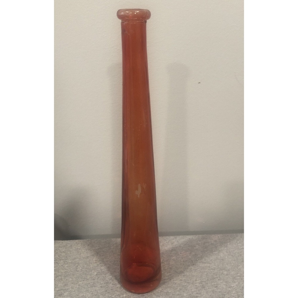 Vintage Mid Century Modern Tangerine Bud Vase Bottle Decor Handblown Glass 12.5"